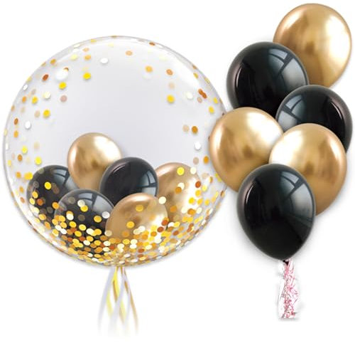 Ovanda 13 Stück Ballons Schwarz Gold, Konfetti Ballon, Latex Ballons,Schwarzer Gold Helium Luftballons,Ballon Girlandenbogen,Balon Girlande,für Hochzeit,Abschluss,Valentinstag,Geburtstag,Urlaub,Feiern