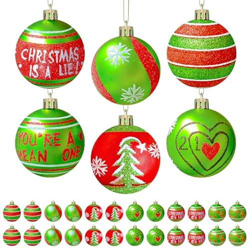 Christmas Decorations, 24Pcs 2.4 Green & Red Christmas Ornaments Set