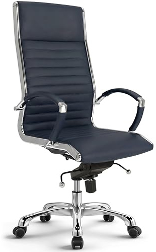 VERSEE Chefsessel Montreal aus Echtleder, Dunkelblau, Sitzhöhe 52–64 cm | Ergonomischer Bürostuhl mit Wippmechanik und Lendenstütze, für Büro und Homeoffice, bis 150 kg belastbar