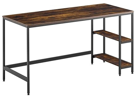 Nera Writing Rustic Brown Black Computer Desk 140x60cm with Shelfing for Study Home Office Table Small Space Simple Assembly