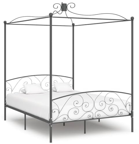 Tonture Cadre de lit à baldaquin en métal gris 180 x 200 cm, plate-forme robuste avec sommier à lattes, meuble élégant pour chambre à coucher, design moderne pour rideaux et moustiquaires