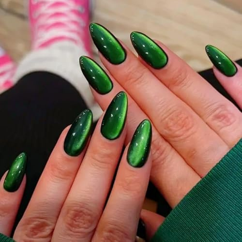 24 Stück Funkelnde Grüne Künstliche Fingernägel, Mandelförmig, Glitzernd, Grün, Acryl, Funkelnd, Glänzend, für frauen und Mädchen, Maniküre-Dekoration für Den Täglichen Gebrauch