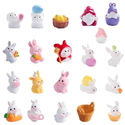 JynkChrenzic 21pcs Easter Mini Rabbit Figurines Mini Bunny Statues Set,Gnomes Miniature Rabbit Decoration for Easter Egg Hunt,DIY Craft,Party Favors,Garden Ornaments,Spring Festival Gifts