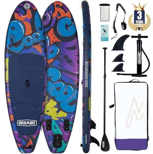 OVERMONT Paddle Gonflable Adulte, Sup Stable 204kg avec Kit, Graffiti