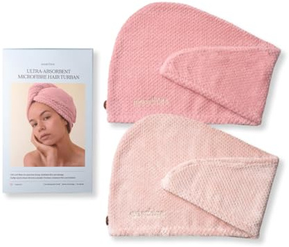 waschies Mikrofaser Haarhandtuch/Haarturban 2er Set Blush/Soft Rosé | Für alle Haartypen, mit praktischem Fixierknopf für schnelle Haartrocknung, sanft, leicht & saugfähig