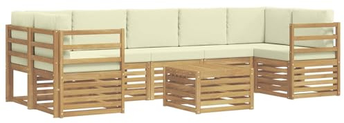 vidaXL Outdoor-Sofagarnitur mit Kissen 8 pcs Weiß und Creme Polyester, Garten Lounge, modernes Outdoor-Sofa-Set, haltbare Sitzmöbel für Terrasse, Bequeme Sitzgelegenheit