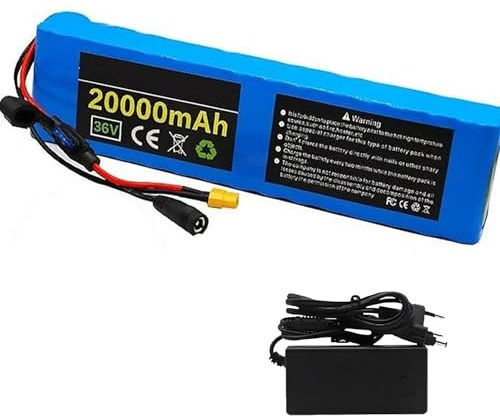 Batteria al litio da 36 V 20 Ah, batteria agli ioni di litio da 36 V, batteria ricaricabile da 36 V, pacco batteria al litio da 36 V con caricabatterie e BMS per kit motore da 0-400 W. 36V 20Ah,T+DC