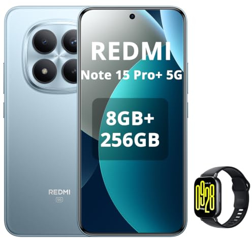 XIAOMI REDMI Note 15 Pro+ 5G- Smartphone 8+256GB,Display AMOLED 1.5K da 6,83,Snapdragon 7s Gen 4,fotocamera da 200MP,caricabatterie non incluso,Blu,incluso Smart Watch