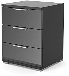 Vicco Nachttisch Florenz, Nachtkommode, Schwarz Hochglanz, 46.2 x 60 cm