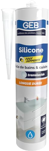 GEB Silicone sanitaire tous supports couleur translucide pour l'étanchéité sanitaire. Anti-moisissures, sans odeur et longue durée - 280 ml