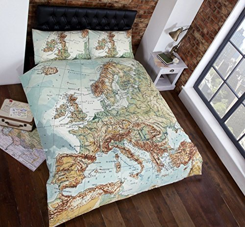 Rapport Doppelbett Europäische Karte Hochwertiger Fotodruck Bettwäsche & 2 Kopfkissen Set