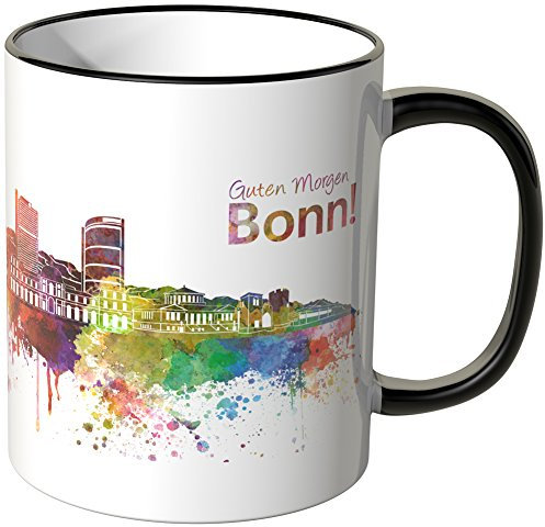 WANDKINGS® Tasse, Schriftzug Guten Morgen Bonn! mit Skyline - SCHWARZ