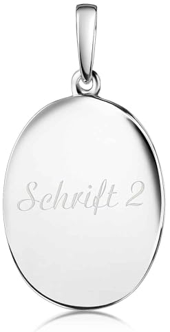 Materia Gravur Anhänger Silber 925 oval Gross 6g massiv - personalisierter Schmuck Damen Herren und Box #KA-322, Schrifttyp:Schrifttyp 2