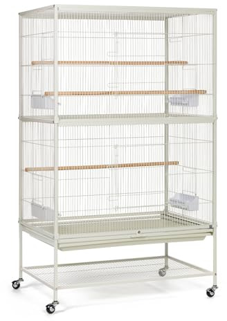 Prevue Pet Products Schmiedeeiserner Flugkäfig mit Ständer, großer Vogelkäfig für Haustiere, Metallkäfig stehender Vogelkäfig, Kreide weiß
