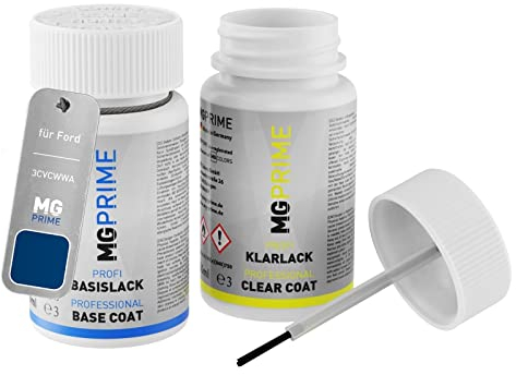 MG PRIME Autolack Lackstift Set für Ford 3CVCWWA / PN3BG0 / V Performance Blue Metallic/Indianapolis Blau Metallic Basislack Klarlack je 50ml