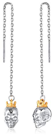 ChicSilver 925 Sterling Silber Schädel Ohrringe Frauen Lange Ohr Kette Threader Ohrringe Krone Skelett Punk Gothic Schmuck Halloween geschenk