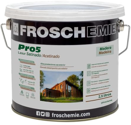 Pro5 117 Nogal Oscuro 2,5 litros Lasur Protector Decorativo de Madera exterior en Base Acuosa Ideal para Acabados Satinados, Excelente Penetración, Durabilidad, de Secado Rápido e Impermeable