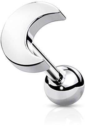 beyoutifulthings 1 Knorpel Ohr-stecker Flat-Top Halb-Mond Cartilage Labret Piercing-s Tragus Silber Edelstahl Schraub-Verschluss Steg 6/1,2mm