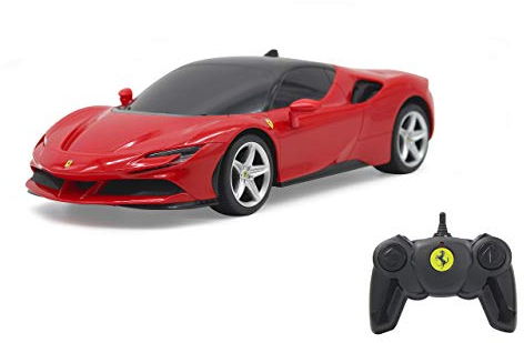 JAMARA Ferrari SF90 Stradale 2,4 GHz 1:24 - offiziell lizenziert, bis zu 1 Stunde Fahrzeit bei ca. 9 Km/h, perfekt nachgebildete Details, hochwertige Verarbeitung