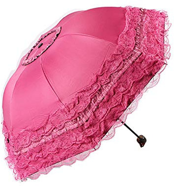 WANLIAN Folding Travel Umbrella UV Resistance Princess Lace Parasol Umbrella For Women Girls sunshades with lace decoration (red)