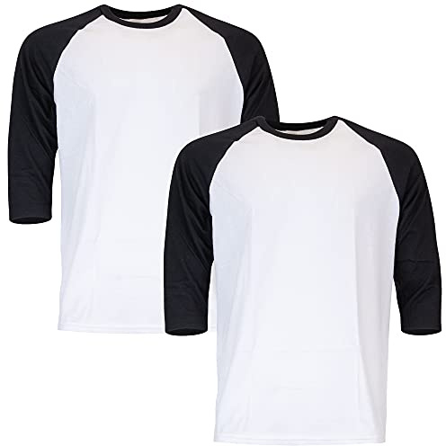 Gildan Adult Heavy Cotton 3/4 Raglan T-Shirt, Style G5700, 2-Pack, White/Black, Medium