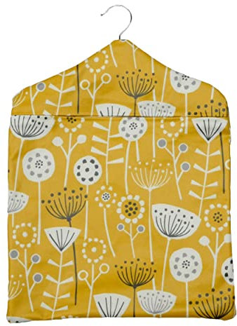 Jolee Fabrics Premium Oilcloth Peg Bags with Wooden Hanger - Large Waterproof Peg Bag, Clothes Clip Storage Perfect for Any Washing Line (Bergen Ochre Peg Bag)