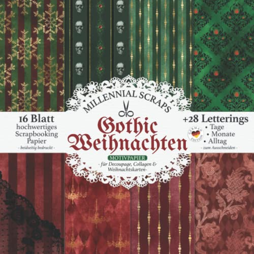 Gothic Weihnachten MOTIVPAPIER – für Decoupage, Collagen & Weihnachtskarten –: DIY Papier & Zubehör zum Ausschneiden I Mit Letterings I Adventskalender Basteln, Tagebuch Deko & Junk Journal Inspo