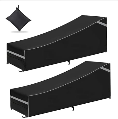 2er Pack Gartenliege Abdeckung mit Reflektierenden Streifen, 200x70x40/75cm Sonnenliege Schutzhülle mit 4 Winddichte Schnalle, Schwerlast 210D Oxford Gewebe Schutzhülle für Liegestuhl Deckchair