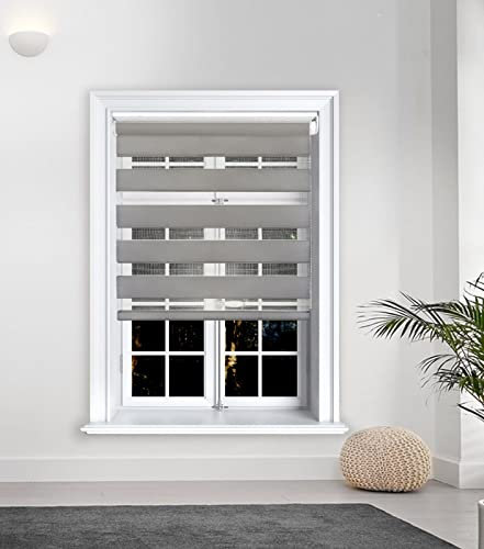 Lister Cartwright Zebra Roller Blinds – Day & Night Dual Layer Fabric – Translucent Vision Shades- 150x165 cm – Dark Grey – Window & Door Blinds for Home Office