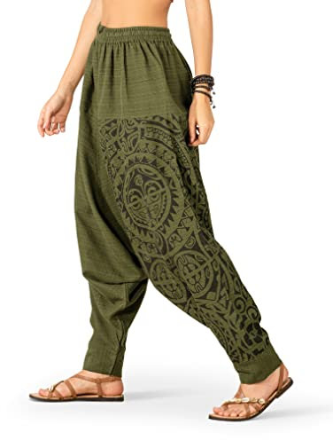 The Veshti Company Meditationshose für Damen, tiefer Schritt, Knöchel, Ballon-Jogginghose für Damen, Bohemian-Stil, -Yoga-Hose, Grün - Mythical Mana, Einheitsgröße