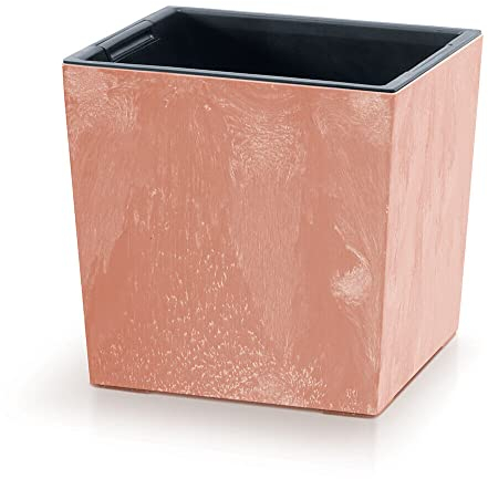 2in1 Blumentopf mit Einsatz Pflanzkübel Kräutertopf Blumenkübel Beton Optik Kunststoff 29,5 cm x 29,5 cm x 29 cm (Terakotta)
