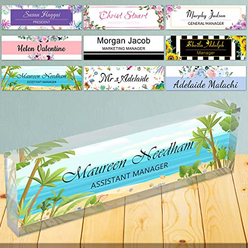YanNanKe Desk Name Plates for Office Personalised Name Plaque for Desk Clear Acrylic Glass Office Desk Decor for Women or Men,8x2.5