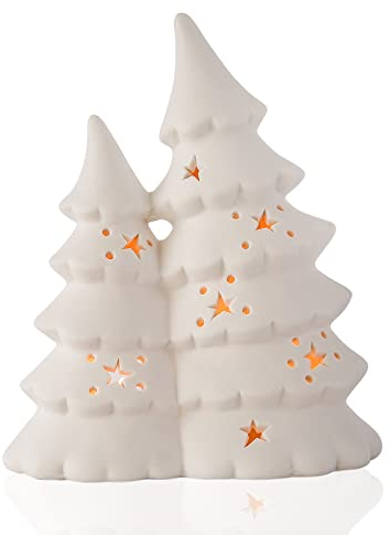 Teelichthalter Weihnachtsbaum Tannenbaum Adventsbaum X-Mas Tree, aus Keramik, cremeweiß, matt, Windlicht Beleuchtungsdeko Dekoration Geschenk Weihnachten Neujahr Winterzeit