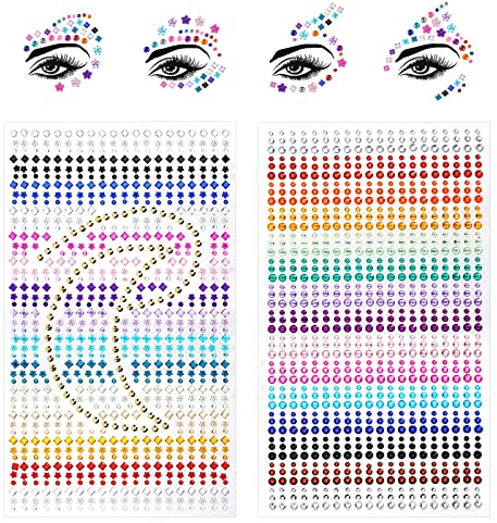 URAQT Glitzersteine Selbstklebend, 1755 Stück Bunt Stück Strasssteine Selbstklebend Schmucksteine, Crystal Edelstein Aufkleben, für Gesichts Fingernagel Dekorationen Urlaubszubehör, Größe Mixed