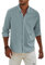 APOONABA Hemd Herren Buissnes Leinenhemd Freizeithemd Casual Leinen Bluse Langarm Shirts Regular Fit Western Hemden Baumwolle Langarmhemd Sommer Herbst Himmelblau XL