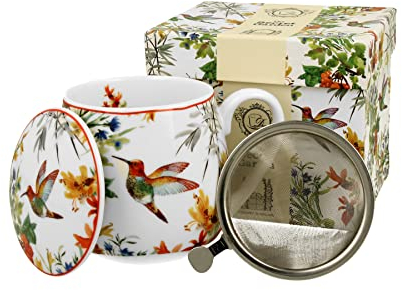 DUO FLORAL Fassbecher 430 ml LINNEA mit Teesieb, New Bone China Porzellan