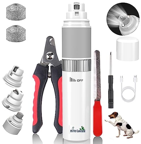 My Pet Command Cordless Dog Nail Grinder Quiet Low Noise for Large Medium Small Dogs and Cats, Powerful Variable Speed Motor Rechargeable Pet Claw Trimmer with an Extra Diamond Bit, Clipper and File