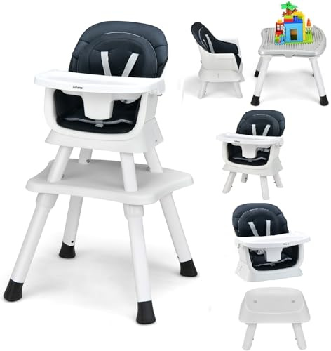 INFANS 8 in 1 Baby High Chair, Convertible Highchair for Babies and Toddlers, Infant Dining Booster Seat, Building Block Table, Kids Stool Table Chair Set with Removable Tray