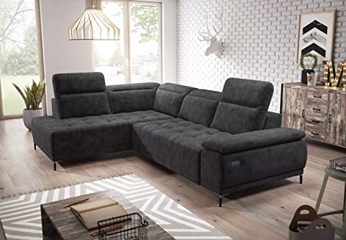 DomiMeble Ecksofa Focus L mit elektrisch verschiebbarem Sitz - schön und bequem, die Möglichkeit, die Position der Kopfstützen zu ändern (Salvador 15 Linke Seite)