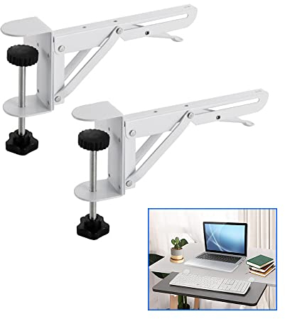 Niciksty Tastaturablage Klappbare Regalhalterung, Tastaturablage-Klemmhalterung mit Verstellbare C-Klemmen, Zusammenklappbare Tischverlängerung für Tisch(Weiß)