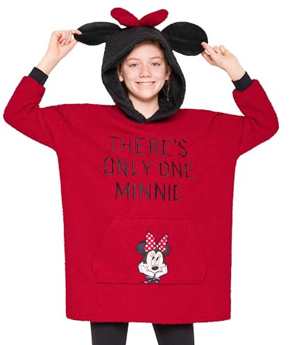 Disney Sweats à Capuche Fille, Pull Plaid Enfant, Pull Stitch, Poncho Plaid Oversize en Polaire Enfant Ado Taille Unique (Rose Minnie)