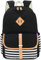 Leaper Sac à dos d'école en toile pour filles, sac pour ordinateur portable, sac de voyage, sac à dos, Rayures noires, Large-more layers, Sacs à dos