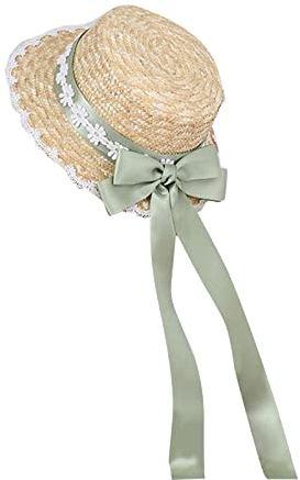 TeaParty-Sombrero para el sol de ancha sombrero canotier de paja cinta para mujer sombrero de paja sombrero de playa de paja para verano lazos sombrero de paja para el sol