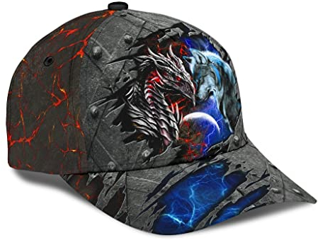 501 Baseball Kappe Mütze Herz Eines Wolfes, Seele Eines Drachen, Rissmuster, Schwarz, Blau Unisex Hysteresenkappe Mode Vintage Baseballmütze Für Outdoor Kletter