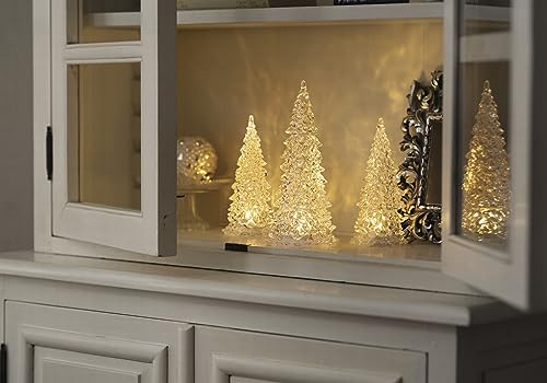LED-Tanne Glamour 17 + 23 cm hoch, transparent, Dekoleuchte in Tannenbaum-Form, Batterie-Betrieben, Adventsdeko mit Beleuchtung, Leuchtdeko für Wohnzimmer,