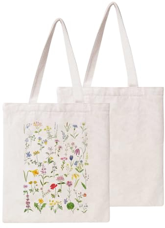 Kryzalite® Wiederverwendbare Einkaufstüten, Canvas-Einkaufstasche, personalisiert – langlebige und stilvolle umweltfreundliche Baumwolltasche für Damen zum Einkaufen (Blumen)