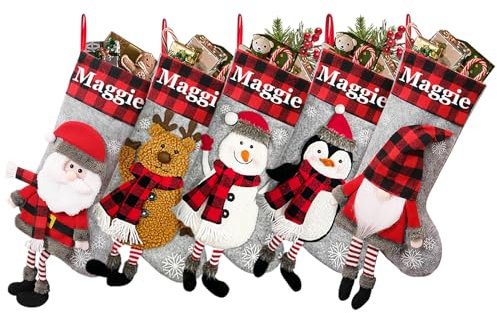 SearchI Weihnachtsstrümpfe Personalisiert 4er Pack, Individuelle Nikolausstrumpf mit Thermotransfer Namen Xmas Socken Weihnachtsbaum Kamin Hängende Ornamente Geschenkhalter Weihnachtsdekorationen