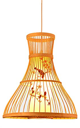 PARREN Hängeleuchte in Käfigform aus Bambus, Lampenschirm im japanischen Stil, gewebt aus Bambus, Restaurant-Dekor, 1 Paket, Kronleuchter für Wohnzimmer, Deckenlampe für Teestube, B