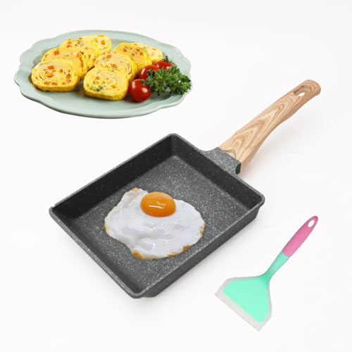 RANJIMA Tamagoyaki Poêle à omelette japonaise avec revêtement anti-adhésif, poêle à omelette en aluminium, poêle à œufs rectangulaire, poêle Tamago Mini poêle à frire pour cuisinière à gaz et à