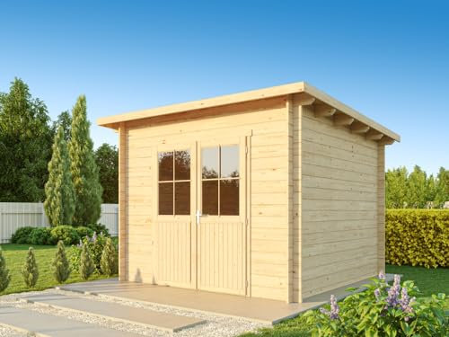 Fjordholz Pultdach Gartenhaus Modell Ezra 3D 296 x 296 cm inkl. Fußboden Farbe Kiefer/Pinie Imprägnierung
